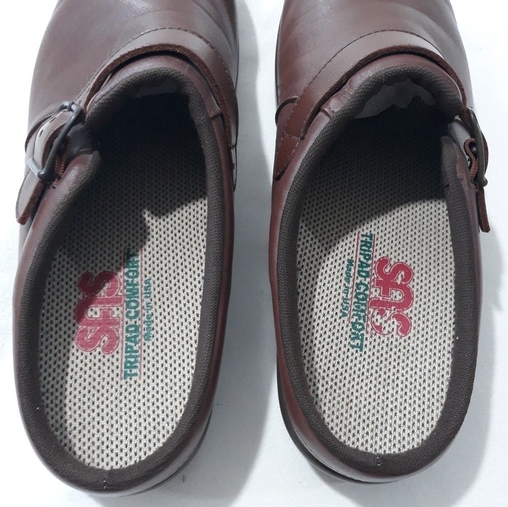 SAS San Antonio Shoemaker Leather Slip On Brown Shoes Bukle Clogs Size 10 1/2 M - Picture 4 of 13